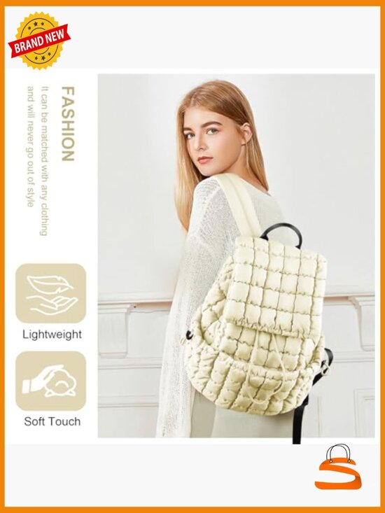 Quilted Puffer Backpack, Lightweight Nylon Travel Daypack, Puffy Hiking Pack main image 3
